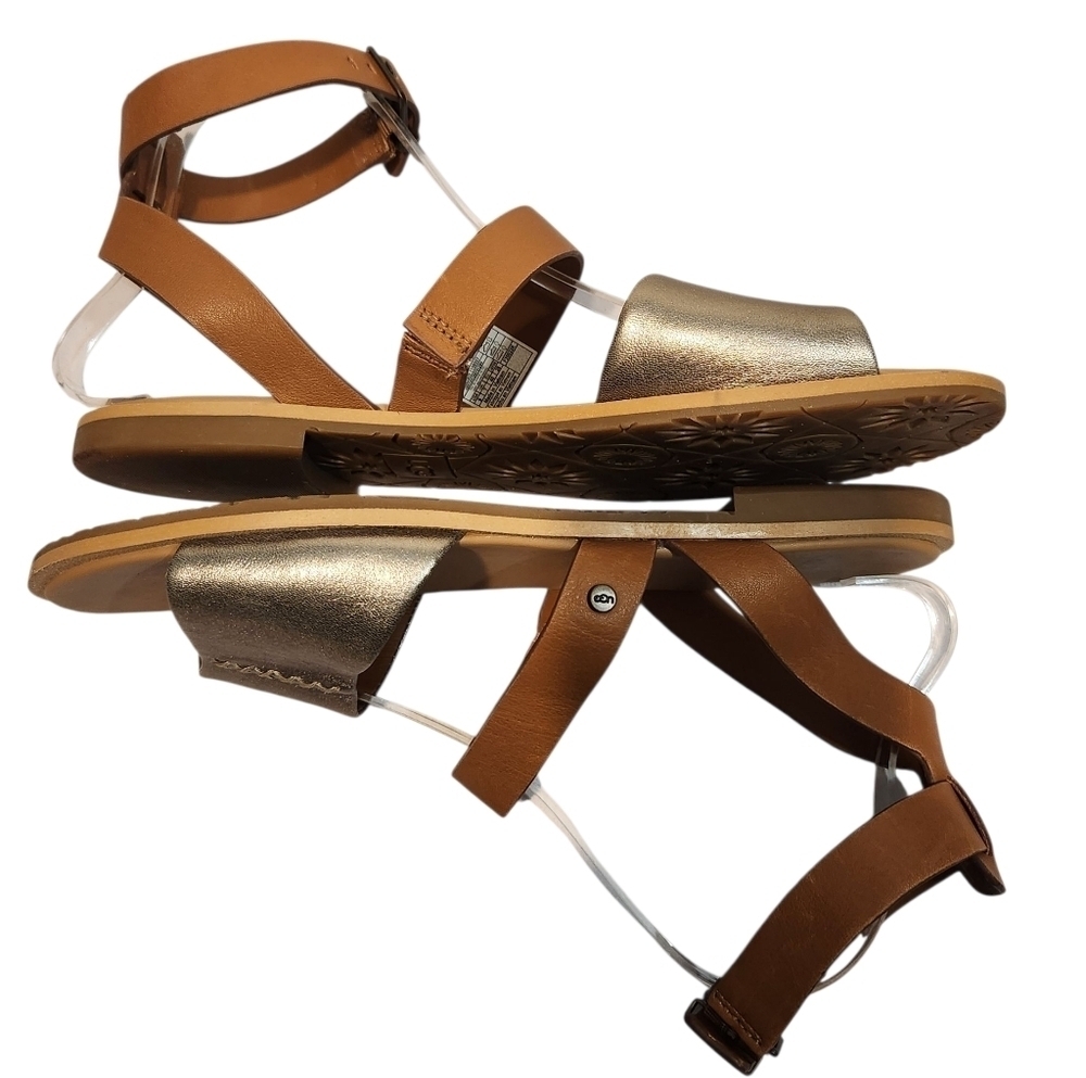 EUC UGG ZAHARA LEATHER DURABLE OUTER SOLE WOMEN'S SANDALS CHESTNUT METALLIC SZ 9 - Picture 8 of 14
